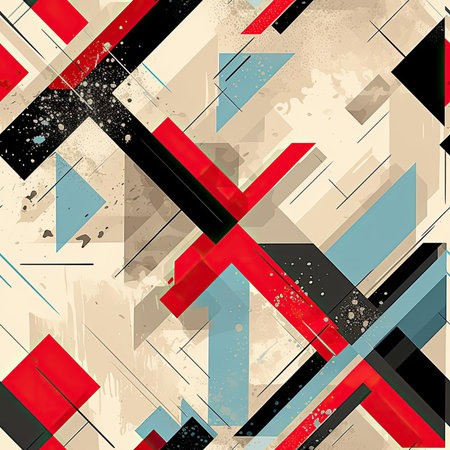 Abstract red, blue, and black geometric shape pattern (tiled)の素材