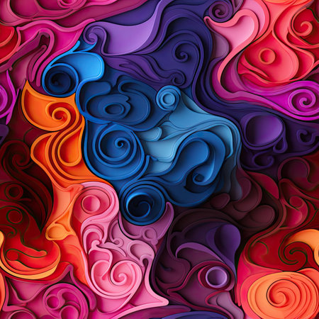 Colorful paper art with swirling contours and emotive faces (tiled)の素材