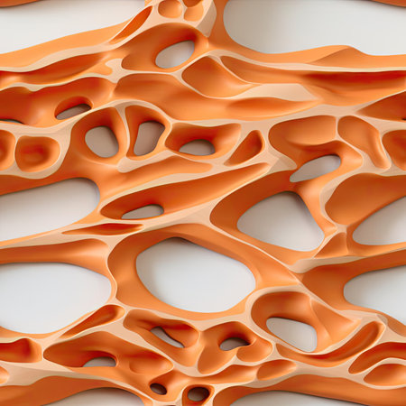 Orange colored collagen fibers with layered organic forms (tiled)の素材