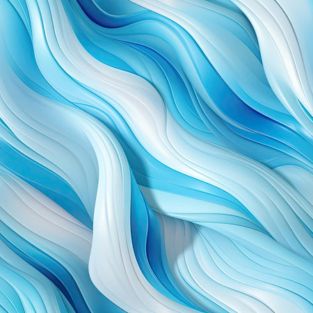 Intricate blue and white wavy paper background with vibrant colors (tiled)の素材