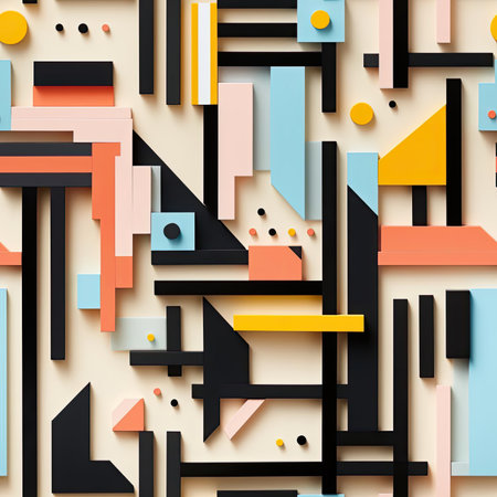 Geometric pattern with playful pop art-inspired designs in neon orange and black (tiled)の素材