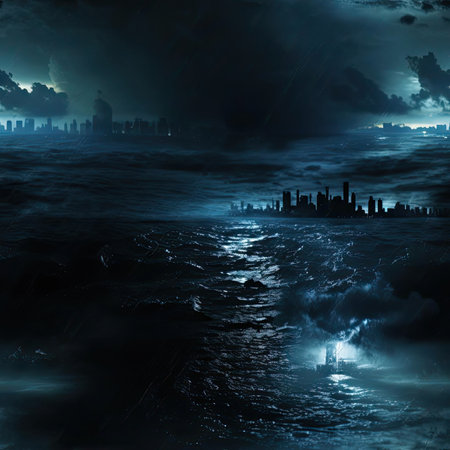 Stormy city and ocean with apocalyptic atmosphere (tiled)の素材