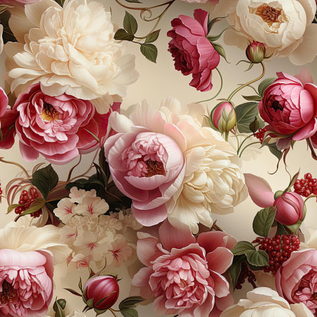 Pink and white floral backgrounds with a touch of baroque (tiled)の素材