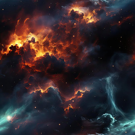 Orange and blue nebula space background with a heavenly vibe (tiled)の素材