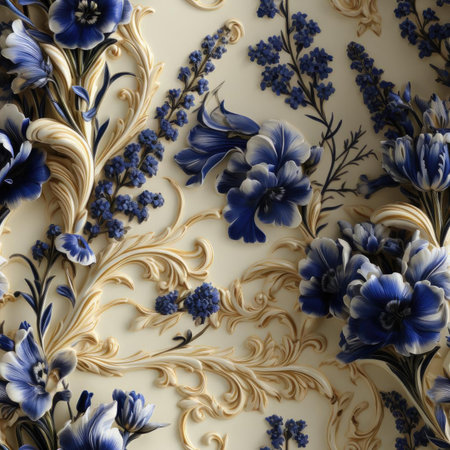Exquisite modern blue and white floral wallpaper design (tiled)の素材