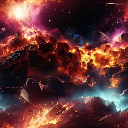 Space fire HD background with spiritual landscape (tiled)の素材