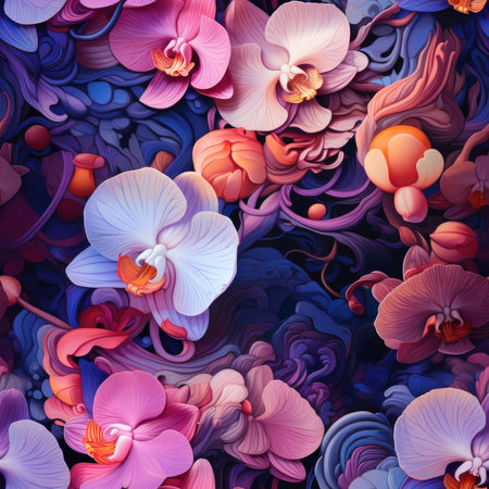 Abstract and colorful floral wallpaper with intricate details (tiled)の素材