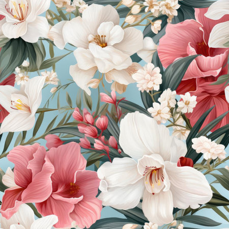 Delicate pink and white flower pattern with highly realistic details (tiled)の素材