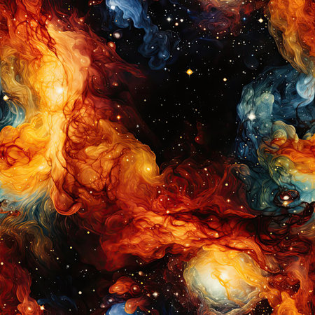 Exquisite space with vibrant nebulae and stars in fiery colors (tiled)の素材