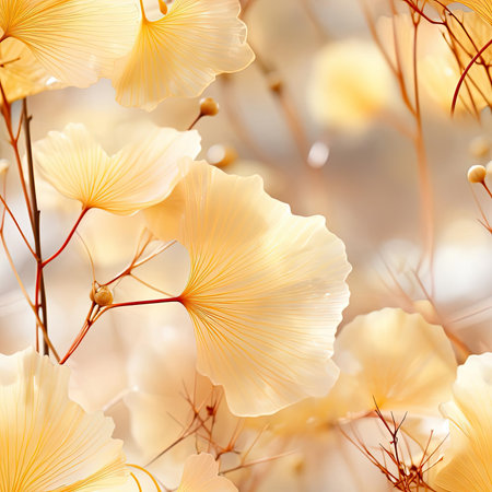 Artistic photo of white flowers with golden hues (tiled)の素材