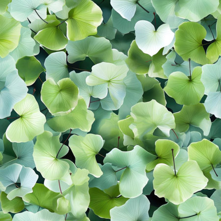 Beautiful green ginkgo leaves on a dark background (tiled)の素材