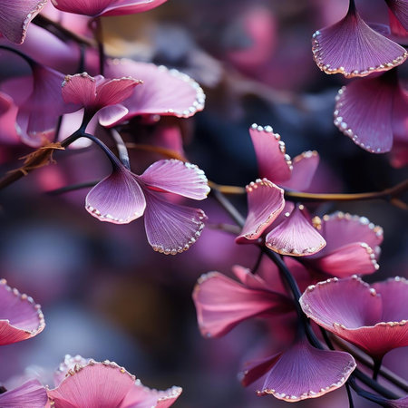 Ginkgo leaves and pink flowers in whimsical and fantastic compositions (tiled)の素材