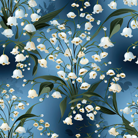 Beautiful lily of the valley pattern with dynamic brushwork (tiled)の素材