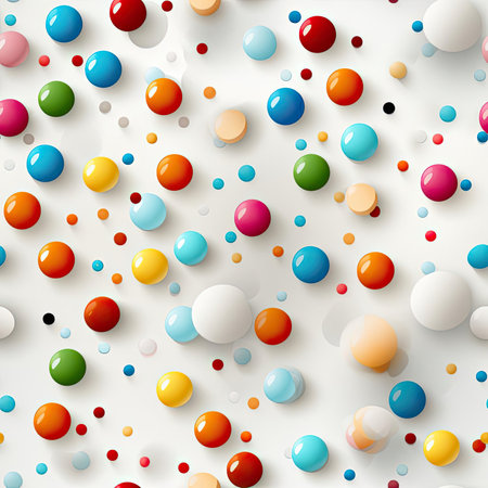 Multicolored balls on white background in a candy-coated style (tiled)の素材
