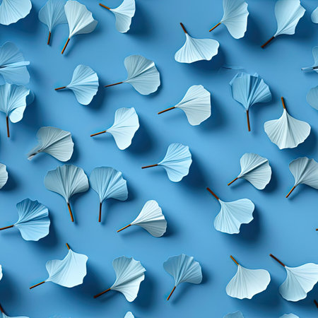 Blue paper ginkgo leaves pattern with minimalistic abstractions (tiled)の素材