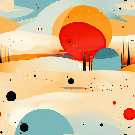 Abstract pattern of black, white, orange, and red dots (tiled)の素材