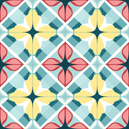 Colorful tile pattern with overlapping flowers in simplified compositions (tiled)の素材