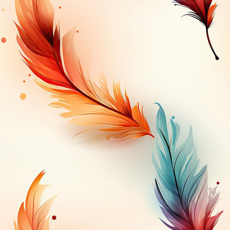 Two different colored feathers on a white background (tiled)の素材