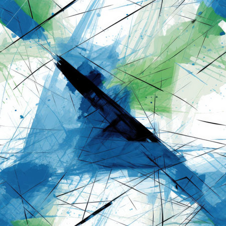 Abstract painting with blue, green, and black brushes on white paper (tiled)の素材