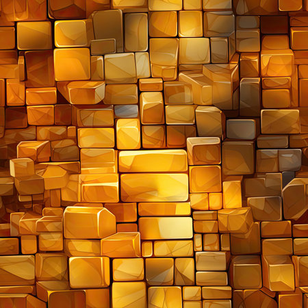 Golden blocks on a dark orange background (tiled)の素材