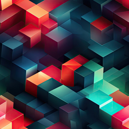 Bright and colorful cubes in an abstract graphic pattern (tiled)の素材