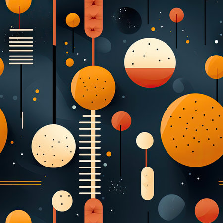 Colorful modern pattern with orange, yellow, and black objects (tiled)の素材