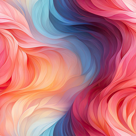 Colorful wavy background with colorful swirls in rococo pastel hues (tiled)の素材