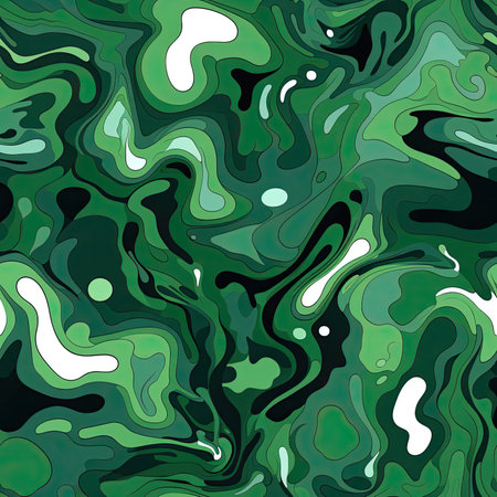 Abstract green pattern with flowing lines and swirls (tiled)の素材