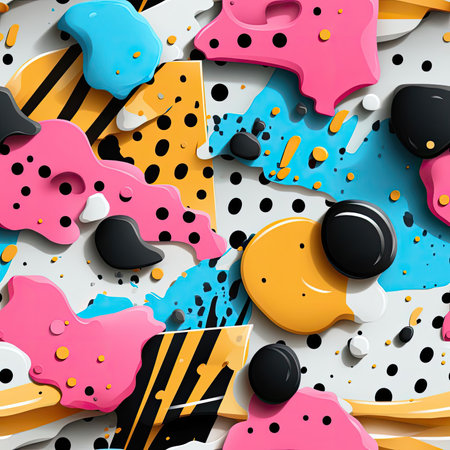 3D illustration of abstract background with vibrant paint splashes (tiled)の素材