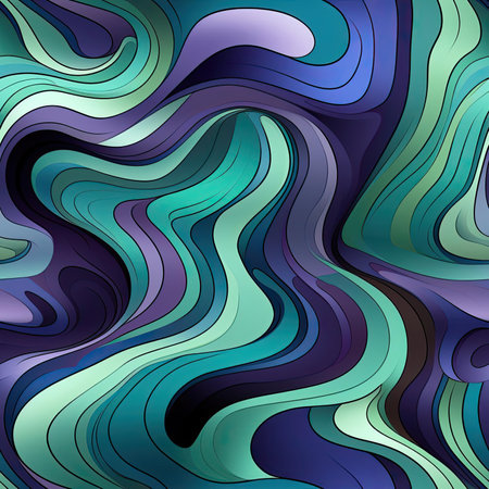 Abstract background with wavy blue, purple, and green shapes in a multidimensional shading styleの素材