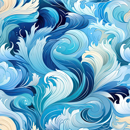 Blue sea wave pattern for wallpaper or t-shirt background (tiled)の素材