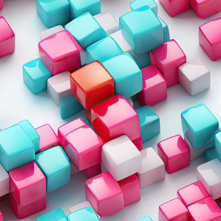 Colorful cubes scattered in pink, white, and blue (tiled)の素材