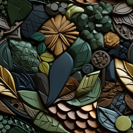 Bronze leaf iridescence in folk art-inspired illustrations with bold contrast (tiled)の素材