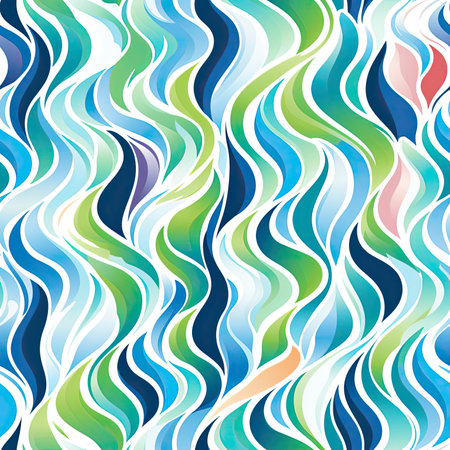 Playful watercolor pattern of waves in green and blue (tiled)の素材