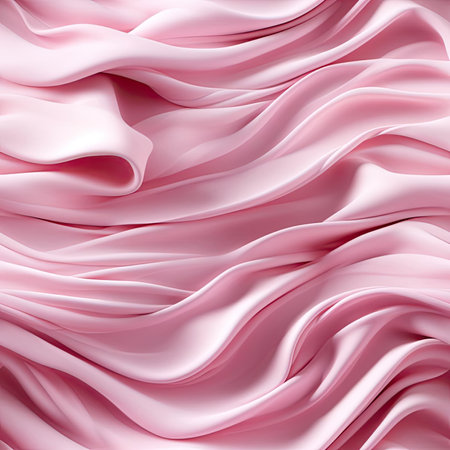 Pink silk textile background with beautiful flowing curves (tiled)の素材