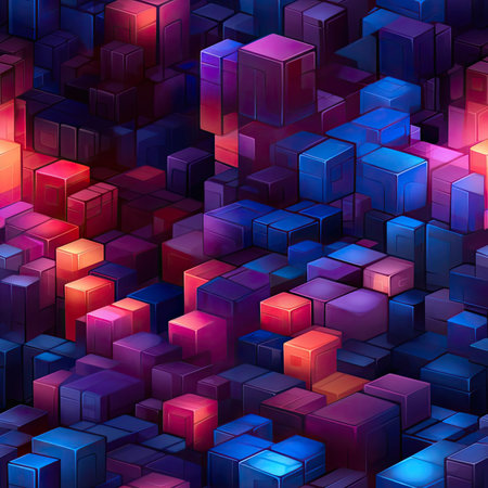 Vibrant 3D cubes wallpaper with colorful cityscapes (tiled)の素材