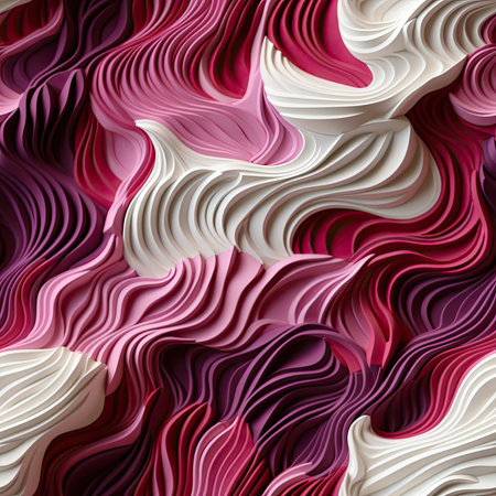 Purple and pink surface with sculptural paper constructions in hyperrealistic rendering (tiled)の素材