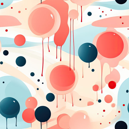 Abstract watercolor bubble pattern with red color and playful surrealistic imagery (tiled)の素材