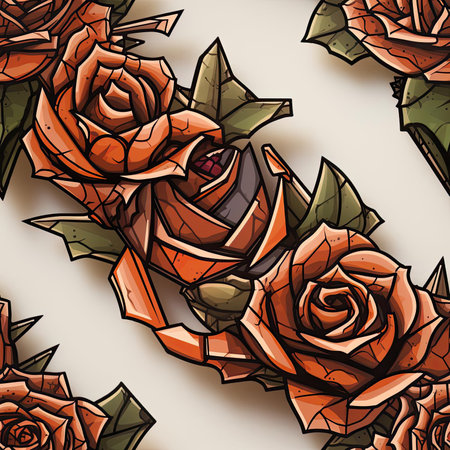 Gothic-style orange roses with a stained glass effect and trapped emotions (tiled)の素材