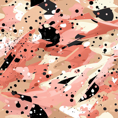 Pink and black splatter pattern with nature-inspired camouflage (tiled)の素材