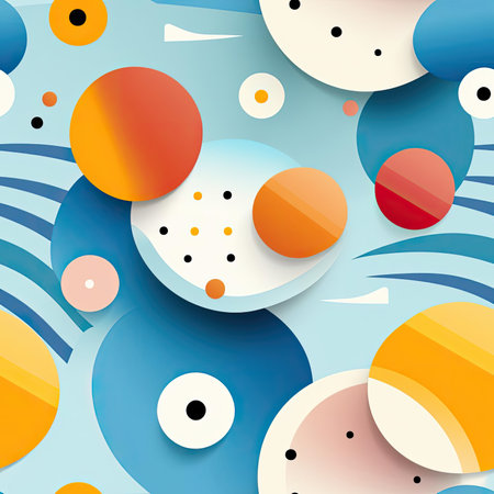 Abstract wallpaper with playful patterns and colorful circles (tiled)の素材