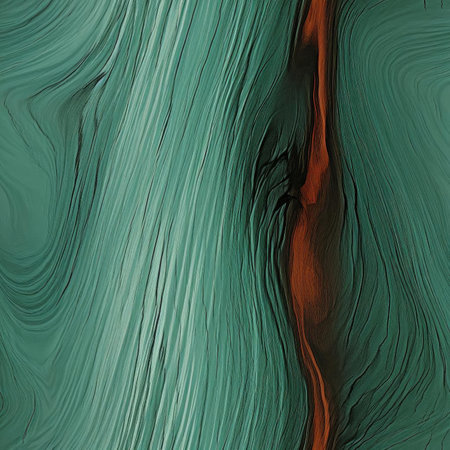 Abstract design of trees in green and red with varying wood grains (tiled)の素材