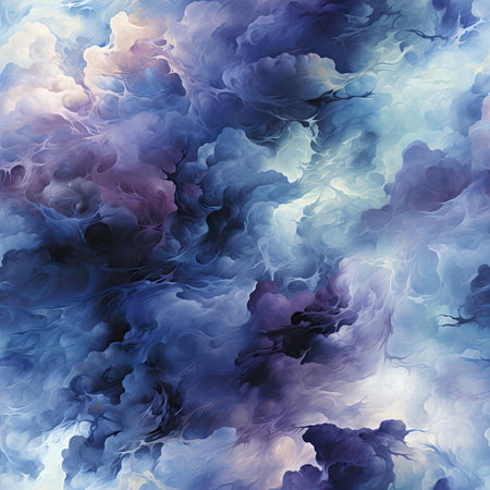 Stylized abstract design of blue and purple clouds with flowing fabric (tiled)の素材