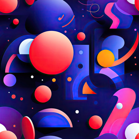 Abstract geometric patterns with bright colors and playful figures (tiled)の素材