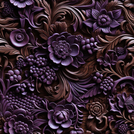 Beautiful dark purple floral pattern with photorealistic details (tiled)の素材