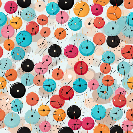 Blue background with colorful clocks on the wall in mid-century style (tiled)の素材
