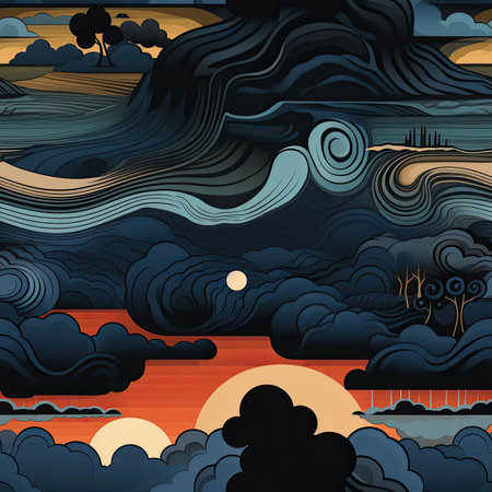 Abstract illustration featuring dark and cloudy skies (tiled)の素材