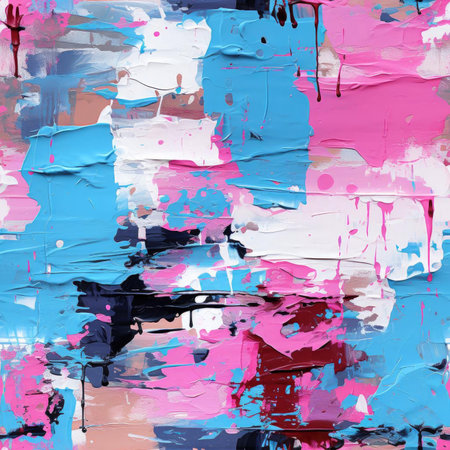 Abstract painting with paint splatters in blue and pink (tiled)の素材