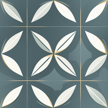 Beautiful leaf pattern in blue and gold tiles (tiled)の素材