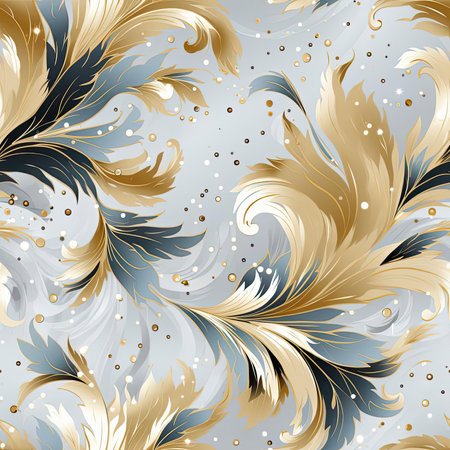Elegant gold and silver pattern with swirls and feathers (tiled)の素材